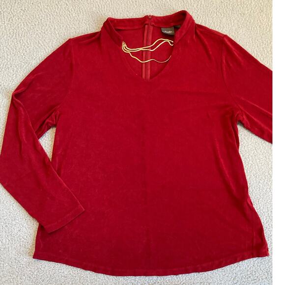 Chico's Tops - Chicos Travelers Top XL Slinky Stretch Long Sleeve V-Neck Career Gold Chain Red